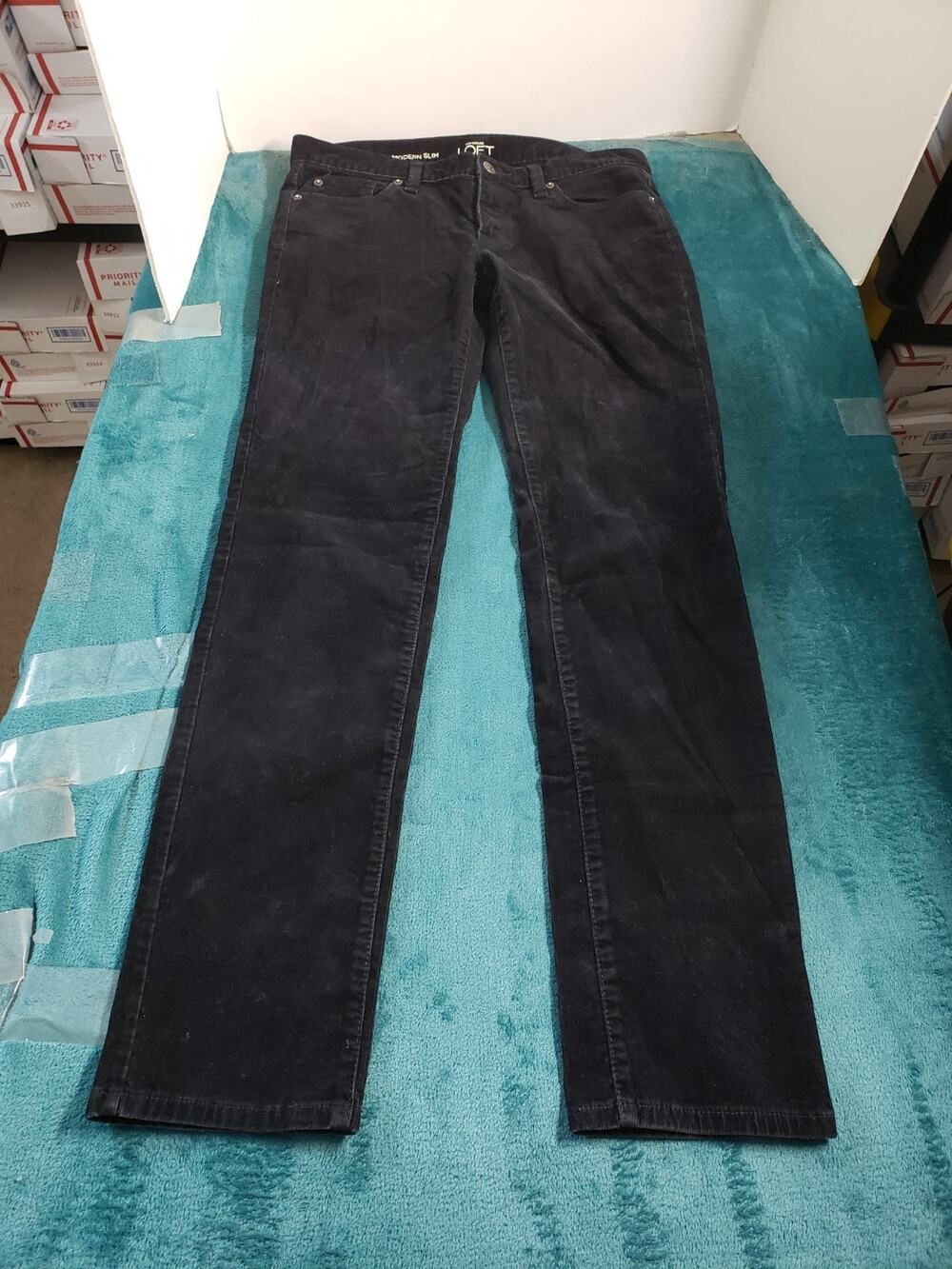 Loft Jeans Size 6 Womens Black Pants Corduroy Mid Rise Modern Slim Straight
